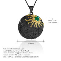 wholesale S925 Silver Designer Retro Style Pendant "Classics of Mountains and Seas: Kua Fu Chasing the Sun" Natural Gemstone Necklace Pendant-Green agate pendant (with silver chain)