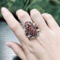wholesale S925 Sterling Silver Alternative and Unique Toad Gemstone Ring Set with Natural Topaz and Garnet Animal Ring-0-2