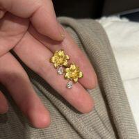 wholesale S925 Sterling Silver New Chinese Style Matte Lily Flower Water Drop Tassel Earrings, Minimalist Advanced Floral Ear Studs for Women-Gold 925 silver