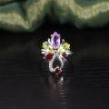 wholesale S925 Sterling Silver Original Design Natural Peridot Ring with Flower, Garnet, and Crystal Colored Ring for Women-0-3