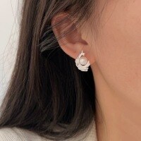 wholesale S925 Sterling Silver Korean Version Natural Freshwater Pearl Feather Earrings for Women, Light Luxury Minimalist Elegant Trendy Earrings-Sterling silver