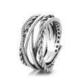 wholesale S925 Sterling Silver Retro Vintage Multi-Line Twist Geometric Ring, Unisex Adjustable Open Statement Ring-0-5
