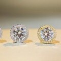 wholesale AU750 Platinum Plated S925 Sterling Silver 1 Carat Moissanite Stud Earrings Round Bezel-0-4