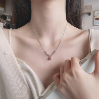 wholesale S925 sterling silver small square piecework sphere wish-fulfilling necklace fashionable versatile daily wear women's collarbone chain-524L/approximately 4.6g>925 silver