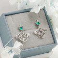 wholesale 925 Silver Dunli Jewelry Green Chalcedony Retro Geometric Crystal Earrings, High-end Versatile Wholesale-0-0