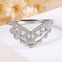 wholesale 18K Gold Diamond Ring for Women, Fashionable Crown Stackable Ring, High-Quality V-Shaped Ring with Genuine Diamond Jewelry-Platinum>5.5