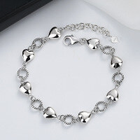 wholesale S925 Sterling Silver Interlocking Heart Bracelet, Sweet and Stylish Internet Celebrity All-Match Women's Accessory-117S/approximately 7.3 grams 925 silver