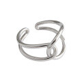 wholesale S925 Sterling Silver Openwork Hollow Ring, INS Minimalist Interwoven Crossed Lines-0-4