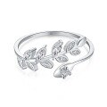 wholesale S925 Sterling Silver Light Luxury High-End Delicate Small Fresh Floral Leaf Design Unique Marquise Open Adjustable Ring-0-12