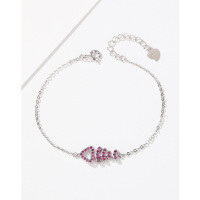 wholesale S925 pure silver fishbone bracelet for women, Korean-style with inlaid diamonds, ins, exquisite and high-end hand accessory, perfect gift for girlfriend or best friend-Purple Diamond>925 Silver
