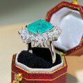 wholesale S925 Sterling Silver Emerald with Inclusions Paraiba Blue Ring Luxury Fully Set with Zircon Cross-Border Wholesale Style-0-2