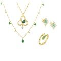 wholesale S925 Sterling Silver Four-leaf Clover Necklace, Adjustable Snake Ring, And Emerald Zircon Earrings Set-0-5