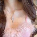 wholesale S925 Sterling Silver Fairy Cherry Blossom Pink Key Pendant Necklace Light Luxury Collarbone Sweater Chain Gift for Women Small Design Sense-0-4