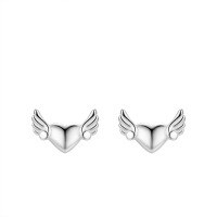 wholesale 925 Pure Silver Dainty Sweet Heart Wings Small Stud Earrings For Women, Simple And Stylish Versatile Ins Fresh And Elegant Earrings-Silver S999 sterling silver (stamped S999)