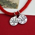 wholesale S925 Sterling Silver Auspicious Blessing Snake Year Peace and Joy Pendant Round Plaque Retro Handwoven Cord Bracelet Accessory-0-2