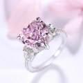 wholesale S925 Silver Heart-shaped High Carbon Powder Ring with Simulated Diamond and Cluster-set Pink Diamond Women's Ring-0-1