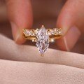 wholesale [925 Silver] Gold Double Loop Stackable Marquise Moissanite Ring for Women, Minimalist Luxury Style, Bestseller for Daily Elegance-0-2