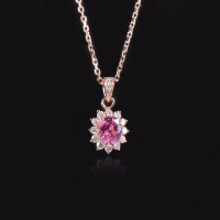 wholesale S925 sterling silver sunflower cultivated pink sapphire pendant 05ct-Cultivated Pink Sapphire Necklace>925 Silver