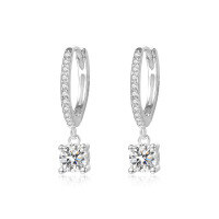 wholesale S925 Sterling Silver Four-prong Micro-set Zircon Drop Earrings With Tassel, Cross-border Ins Style-E1648E-White Gold 925 Silver