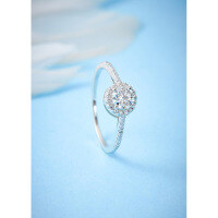 wholesale Sterling silver moissanite diamond ring 50 points couple luxury wedding band round setting engagement wedding gift for girlfriend-No. 12 #50 Moissanite 925 Silver