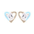 wholesale 925 Silver Asymmetric Heart-Shaped Zirconia Stud Earrings for Women, Light Luxury Fashion, Versatile and Elegant Accessory-0-4