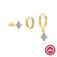 wholesale S925 Sterling Silver Geometric Classic Petal Diamond Accent Hoop Earrings, Luxe Opal-Set of 3 - Gold#1 925 Silver