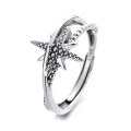 wholesale S925 Sterling Silver Korean Dongdaemun Double-Layer Hollow-Out Design Rice Star Index Finger Ins Style Open Adjustable Ring for Women-0-4