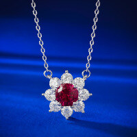 wholesale S925 new jewelry fashion socialite-style one-carat pigeon blood red pendant necklace for women, versatile for daily wear-N284 Red Diamond>925 Silver