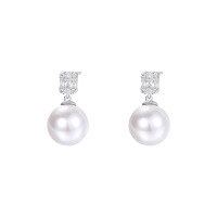 wholesale 925 Sterling Silver French Zircon Pearl Earrings For Women, Small Design, Luxury Earrings With Swarovski Crystals-E5316_Powder Glass Beads 12M/White Zirconium_Platinum-Plated_S999 99 Silver