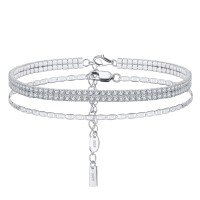 wholesale 925 Sterling Silver Cloud-Pattern Ankle Chain, Stackable Double Row Zircon Adjustable Anklet, Fashion Versatile Wholesale from Manufacturer-Platinum 925 Silver