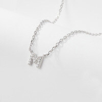 wholesale 925 Sterling Silver 26 Letter Necklace Light Luxury High-End Sense Pendant Necklace with Diamond-Encrusted Letters for Women Cross-Border E-Commerce Jewelry-M-Necklace-Platinum&gt;925 Silver (40+5cm)