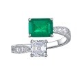 wholesale 925 Metal European and American New Jewelry 7*9 Open Adjustable Ring Women Fashion Versatile Simulated Emerald One Piece Dropshipping-0-4