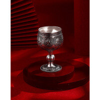 wholesale 999 Silver Eight Auspicious Patterns Goblet, High-Stemmed Cup for White Wine, Vintage-Antique Home Barware-Silver wine cup about 105 grams with certificate