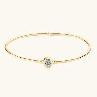 Sterling Silver Bezel-Set Round Zircon Hamsa Open Bangle-[Bubble Bracelet] 59mm Gold  925 Silver