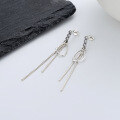 wholesale S925 sterling silver irregular circle zirconia tassel earrings, French chic magazine-style versatile earrings-0-0