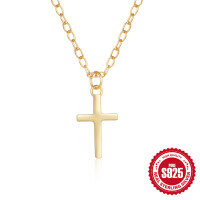 wholesale 925 Silver Hot-Selling Plain Cross Pendant Choker Necklace for Women,。-Gold 925 silver