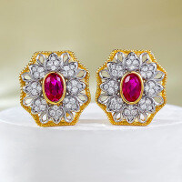 wholesale 925 Silver Bohemian-Style Pigeon Blood Red Oval 4*6 Earrings for Women, Small Design Ear Studs by Mujing Jewelry-E520 Pigeon Blood Red 925 Silver