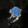 wholesale S925 Sterling Silver Ring, Light Luxury Rotating Flower Ring with 5A White Zircon and Blue High-Carbon Diamond-0-3