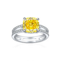 wholesale S925 Sterling Silver 35ct Ice-Cut Exaggerated Double Loop Square Diamond Ring Double Circle 9*9 Color Gemstone Women's Jewel Ring-Fireworks G-14 Medium Yellow US Size 6#