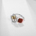 wholesale S925 Silver Designer Natural Citrine Ring with Naturalistic Butterfly Flower Opening Adjustable Ring-0-2