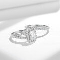 wholesale 18k White Gold Plated S925 Silver 5*7mm Radiant Cut Moissanite Small and Niche Instagram Style Engagement Ring for Women Stackable Set-0-2