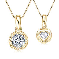 S925 Sterling Silver D Color Moissanite Fashion Pendant Necklace-Simple round diamond necklace [K gold] 8MM  925 silver