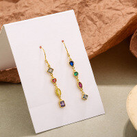 wholesale S925 Sterling Silver Women's Earrings With Colorful Zirconia And Tassels, Long Luxury Style For Cross-border Supply-E2194_Gold 925 Silver