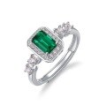 wholesale S925 Silver Full-Set Square Lab-Grown Emerald Ring with Colored Gemstones, Light Luxury Statement Finger Ring for European and American Fashion-0-4