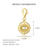wholesale S925 Sterling Silver Retro European Minimalist Bracelet For Women With Luxury Zircon Heart Pendant-F6223-Golden Single Pendant 925 Silver