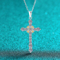 S925 Sterling Silver Full Moissanite Women's Cross Pendant Necklace, Fashionable and Versatile-0-4