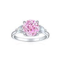 wholesale S925 Sterling Silver 2ct Flame Ice Cut Ring European and American High-End Sense 8*8 Color Gem High Carbon Diamond Heart-Shaped Love Women's Ring-Fireworks G-42 Medium Pink US Size 8#