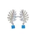 wholesale 925 Silver High-Carbon Diamond Earrings with Hand-Set 7*7 Aquamarine Princess-Cut Feather Drop Earrings-0-4