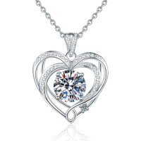 Sterling Silver 3-Carat Moissanite Heart Pendant Necklace, Valentine's Gift-9mm high carbon stone  925 silver