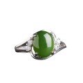wholesale 925 Silver Inlaid Hetian Jade Ring with Certificate, Direct from Manufacturer, Green Gemstone, Adjustable Opening, Jasper Women's Ring-0-4